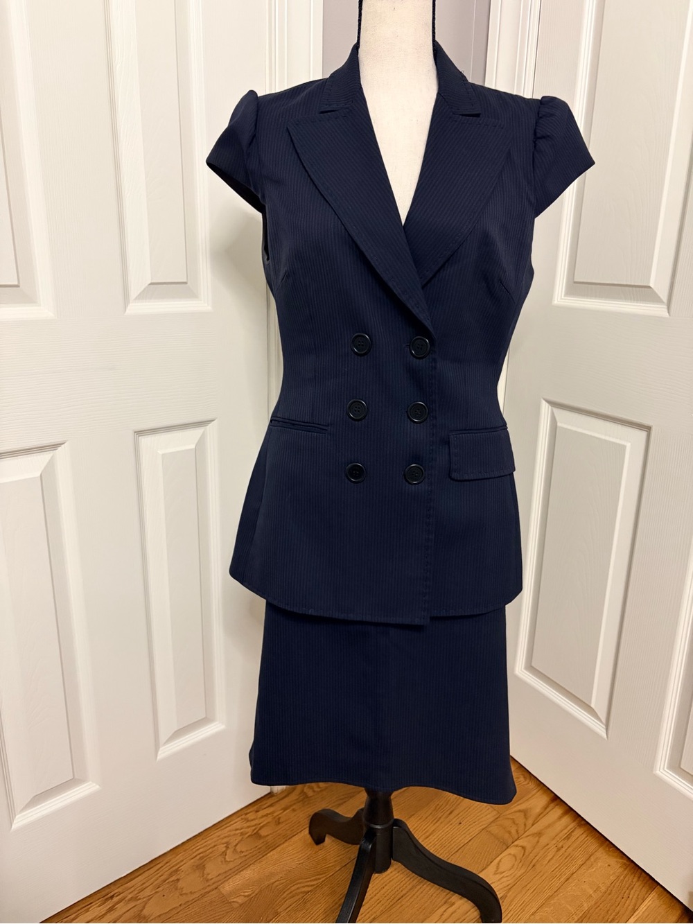 BCBGMaxAzria Navy Pinstripe Double-Breasted Pencil Skirt Set